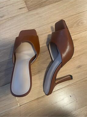 Source Unknown Brown Open-Toe High Heel Mules